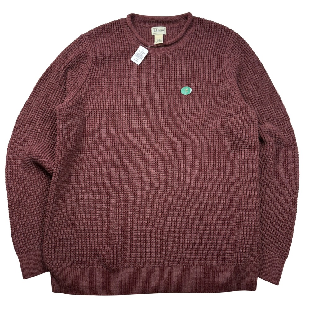 LL Bean Organic Cotton Waffle Rollneck Crew Sweater Currant XL Tall 515580